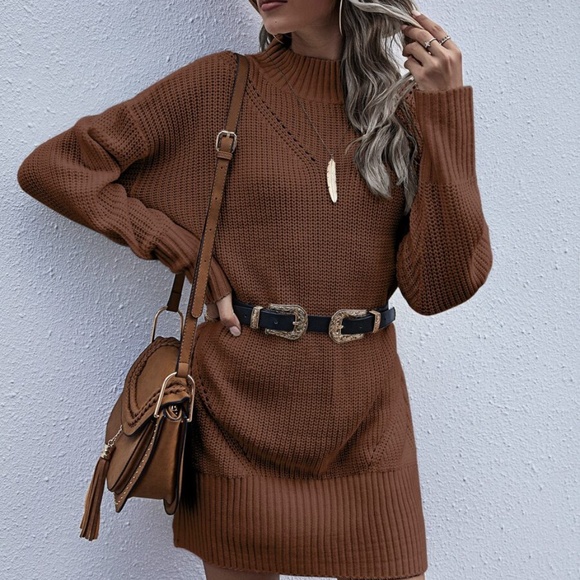 fall autumn high neck sweater dress - DUSTY MAUVE - Picture 2 of 12